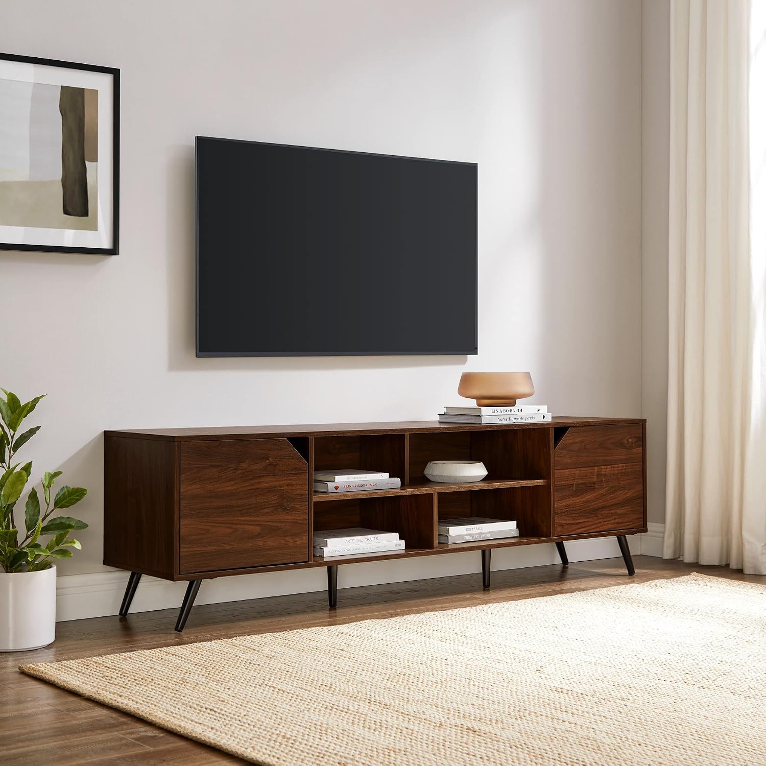 Walker Edison Nora Modern Minimal Open-Shelf TV Stand for TVs up